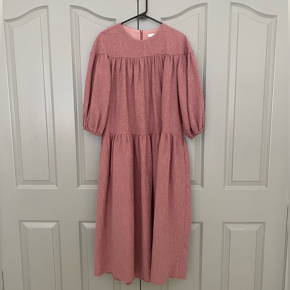 ELISE FAYRE Midi/maxi pink cotton-linen dress EUC Size XS-M